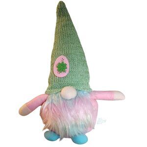 Spring Gnome Plush Weighted Base 16" Sherbet Pastel Knit Cap Pink Green Blue